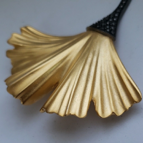 VTG Judith Jack Gold Plated Marcasite Gingko Leaf Pin Brooch main image 10